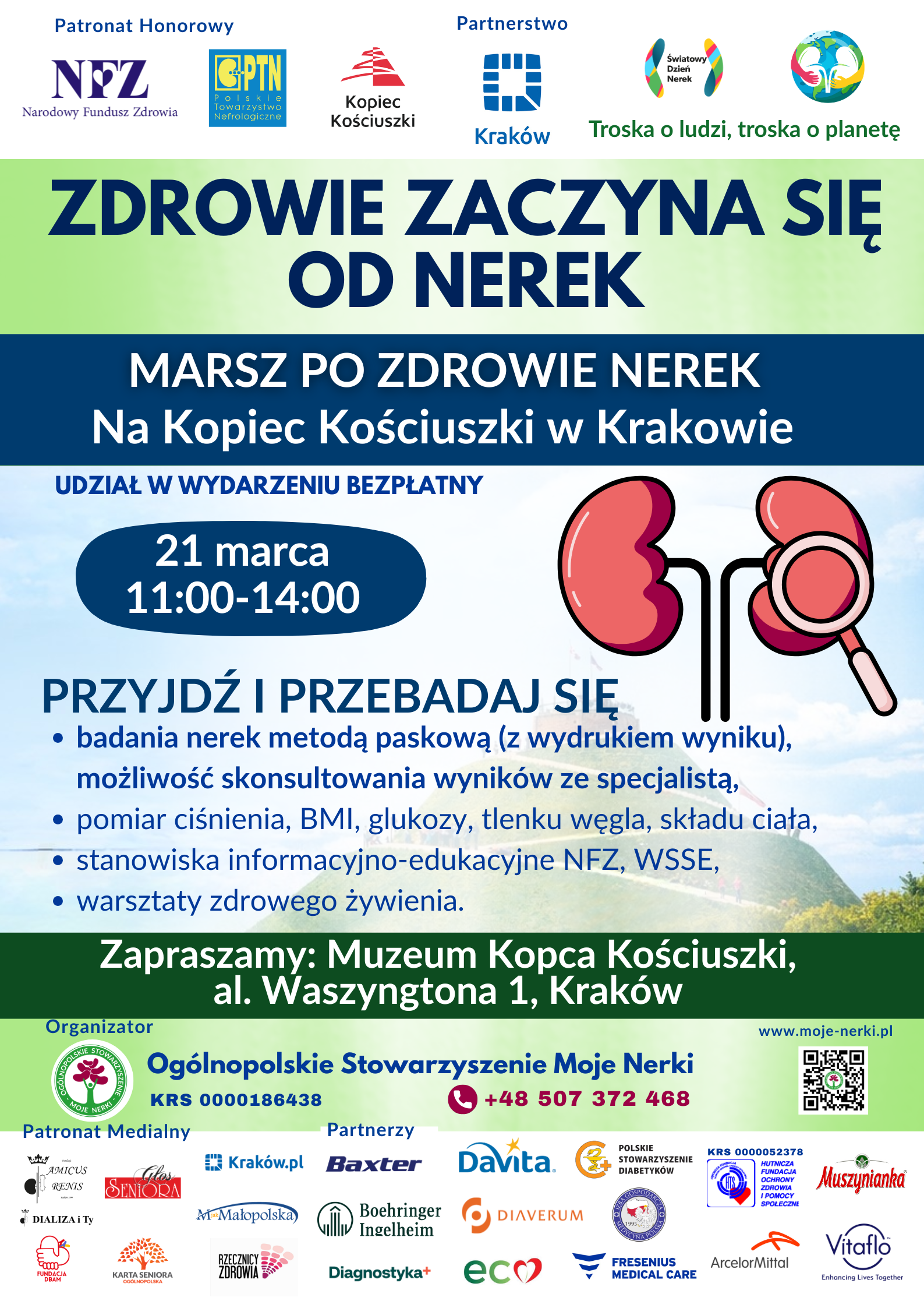 Baner - Marsz po zdrowie nerek na Kopiec Kościuszki – 21 marca