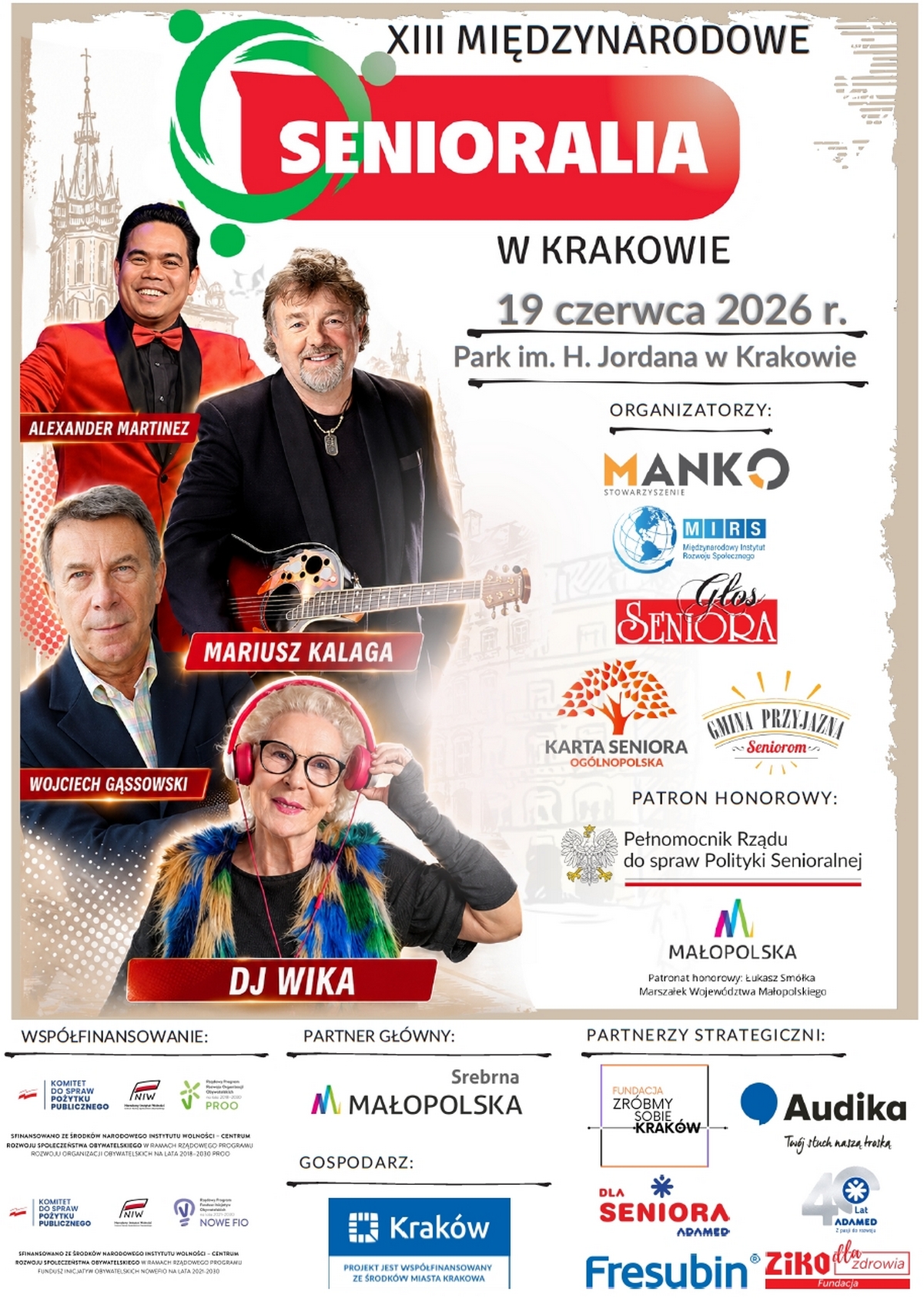 Plakat: XIII Międzynarodowe Senioralia w Krakowie 2026