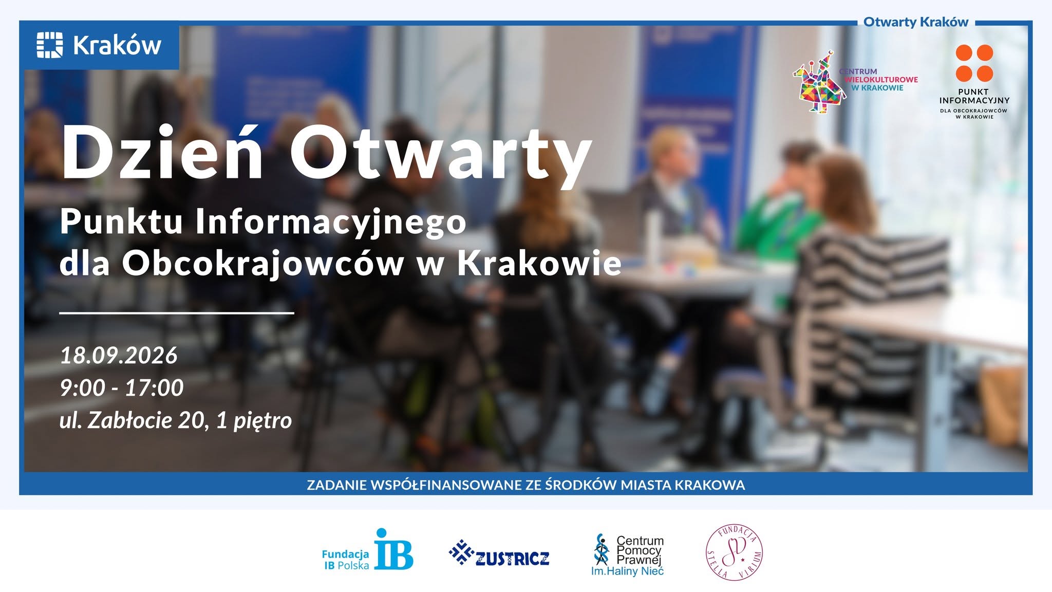 Baner: Dzień Otwarty Punktu Informacyjnego dla Obcokrajowców - bezpłatne konsultacje z ekspertami!